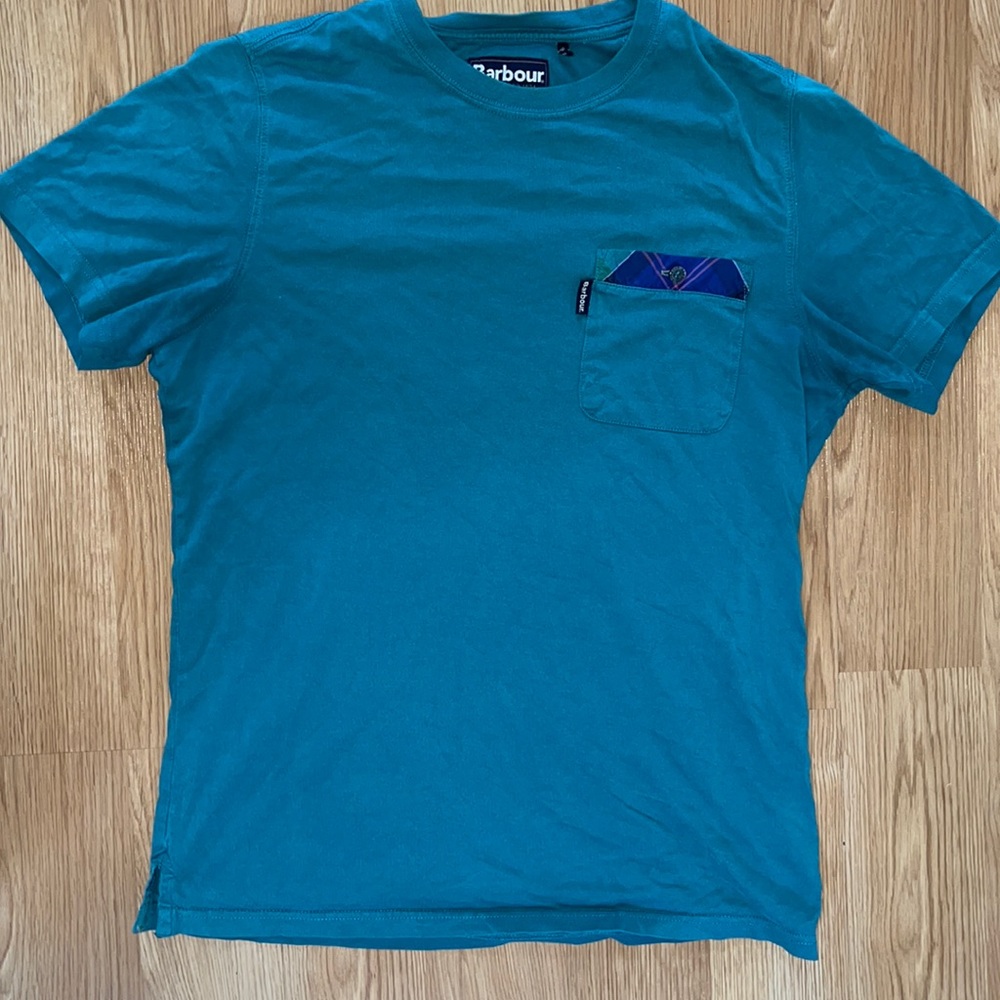 Teal Barbour Plaid Pocket T-Shirt. Size Small. Great Condition.